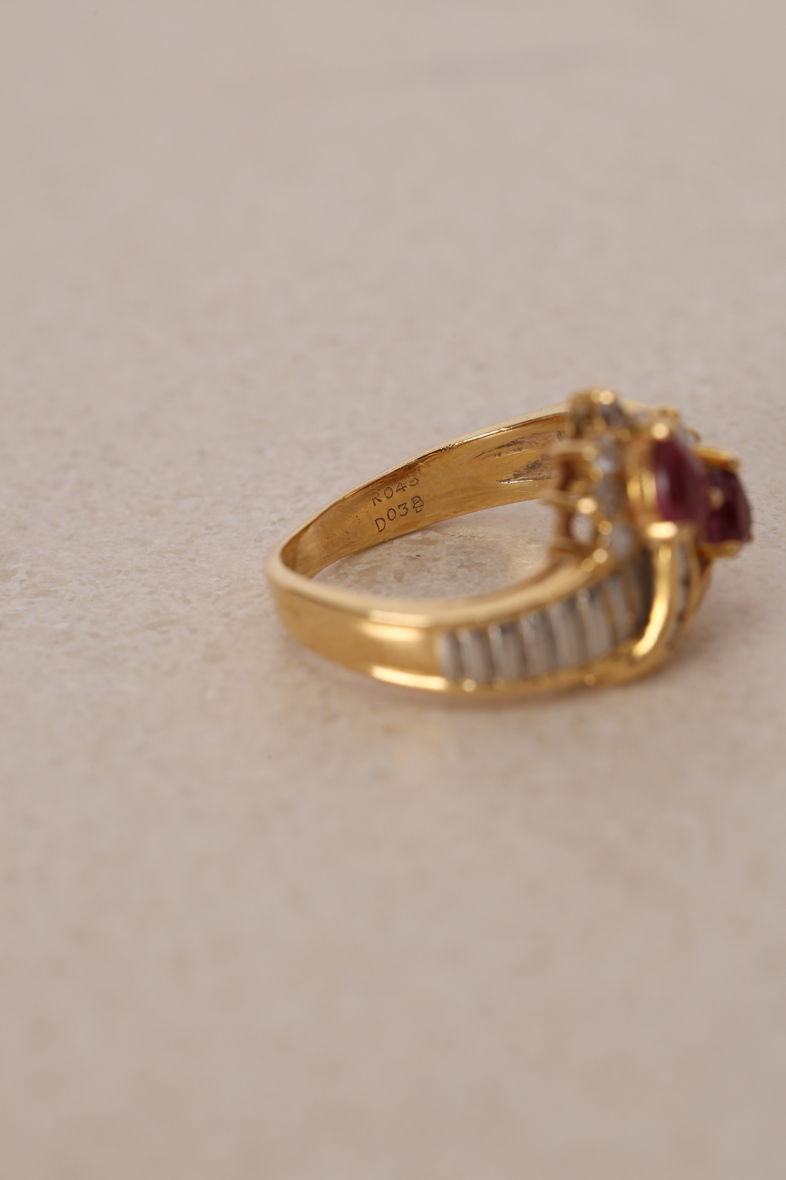 18K Yellow Gold Ruby and Diamond Duo Halo Ring, Size US 5
