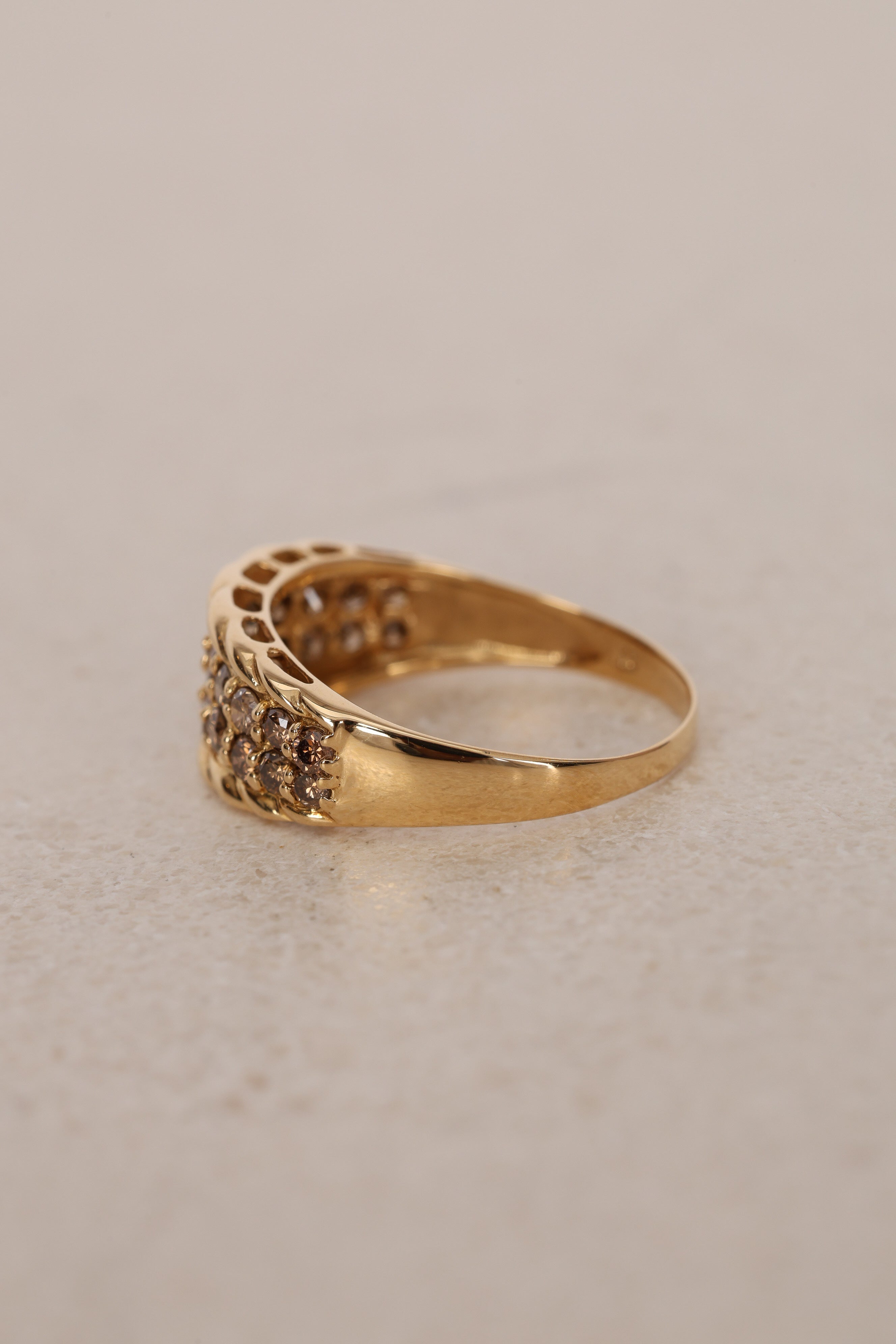 18K Yellow Gold Cognac Diamond Ridged Channel Ring, Size US 8.5 - Drop 16