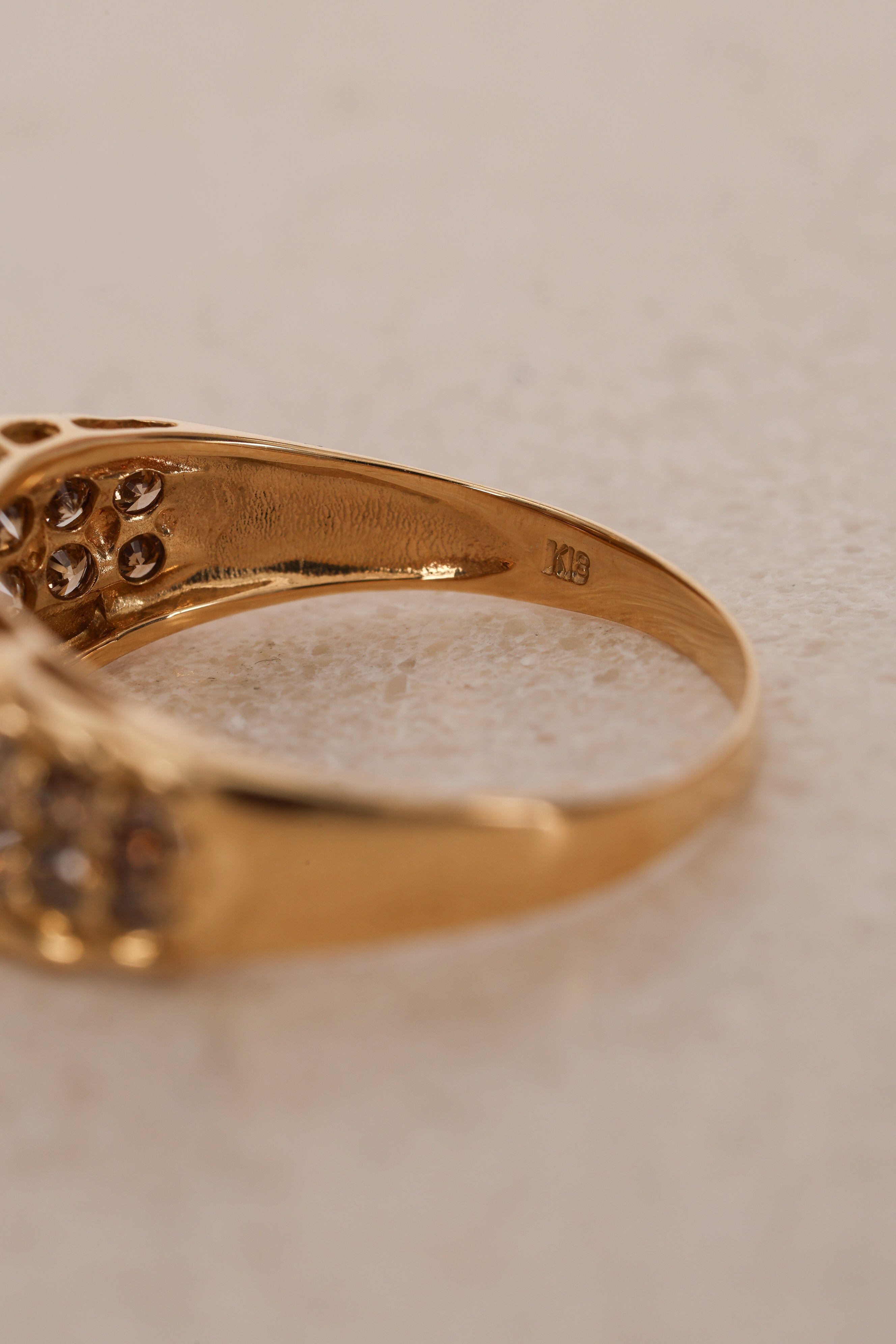 18K Yellow Gold Cognac Diamond Ridged Channel Ring, Size US 8.5 - Drop 16