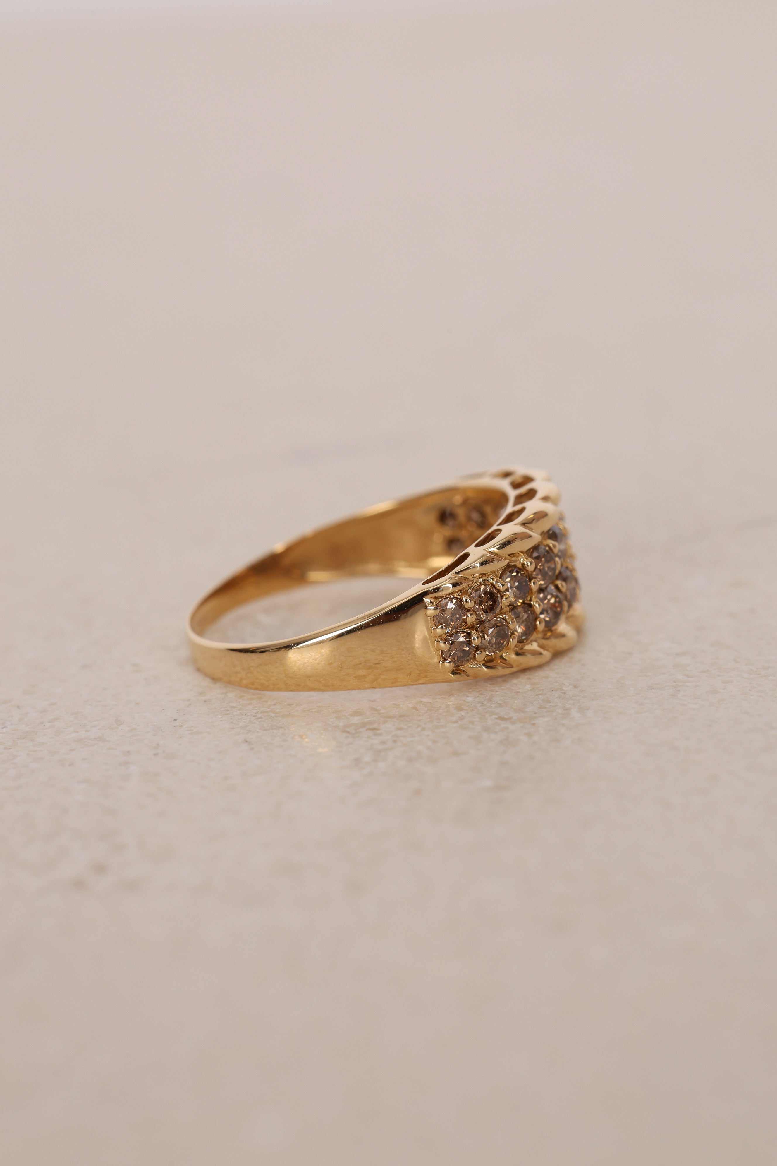 18K Yellow Gold Cognac Diamond Ridged Channel Ring, Size US 8.5 - Drop 16