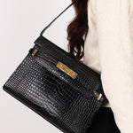 Saint Laurent Manhattan Croc Embossed Shoulder Bag