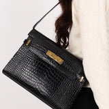 Saint Laurent Manhattan Croc Embossed Shoulder Bag