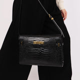 Saint Laurent Manhattan Croc Embossed Shoulder Bag