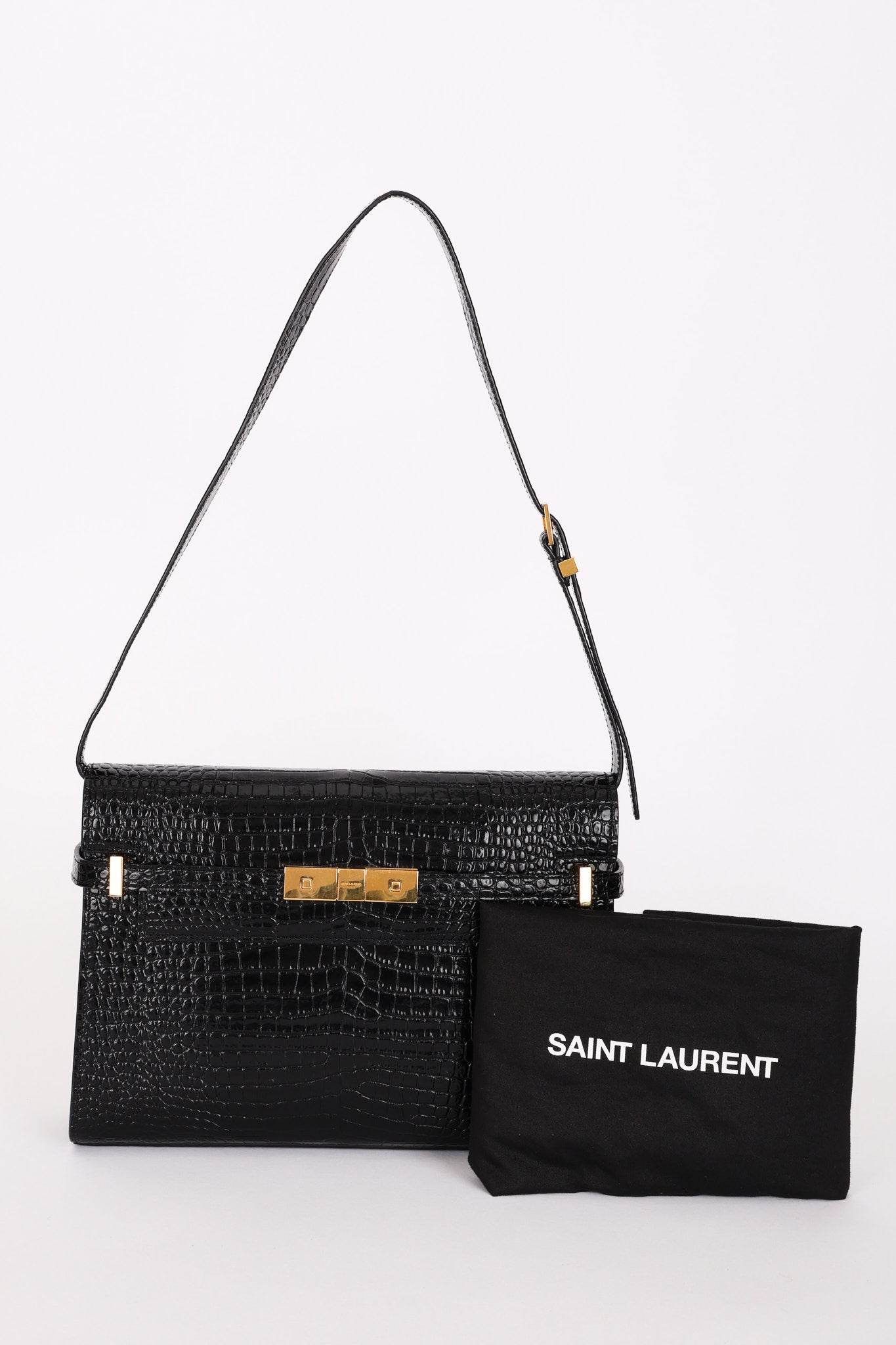 Saint Laurent Manhattan Croc Embossed Shoulder Bag