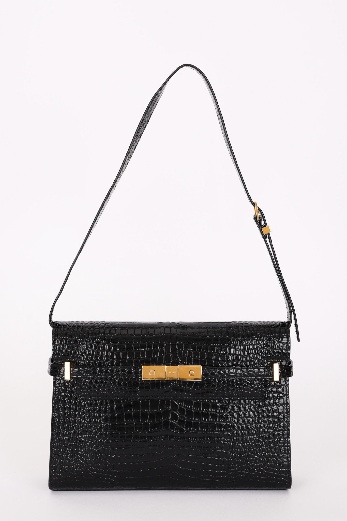 Saint Laurent Manhattan Croc Embossed Shoulder Bag