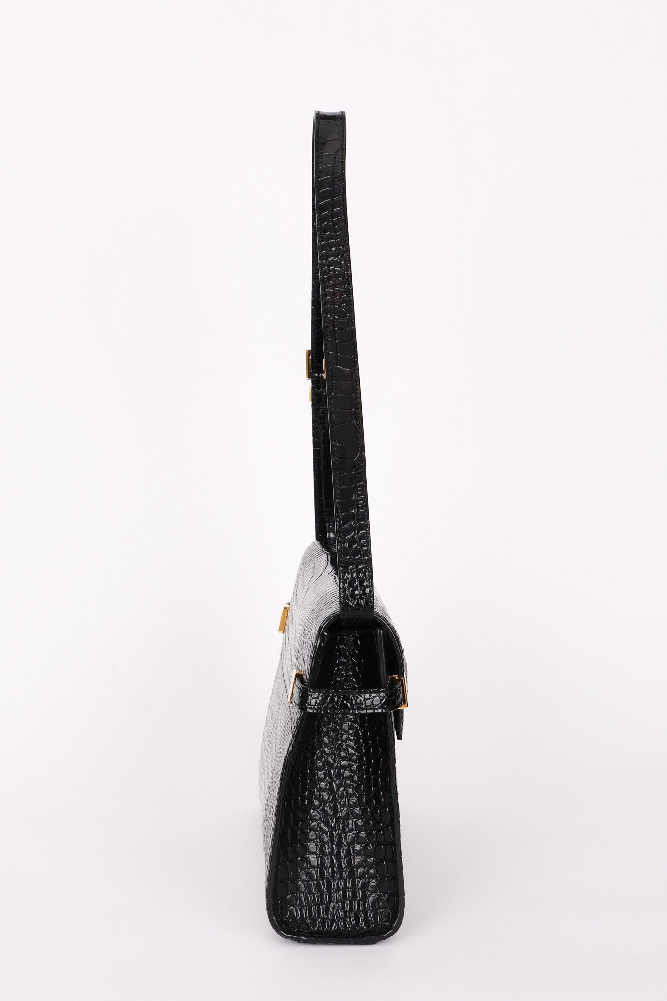 Saint Laurent Manhattan Croc Embossed Shoulder Bag