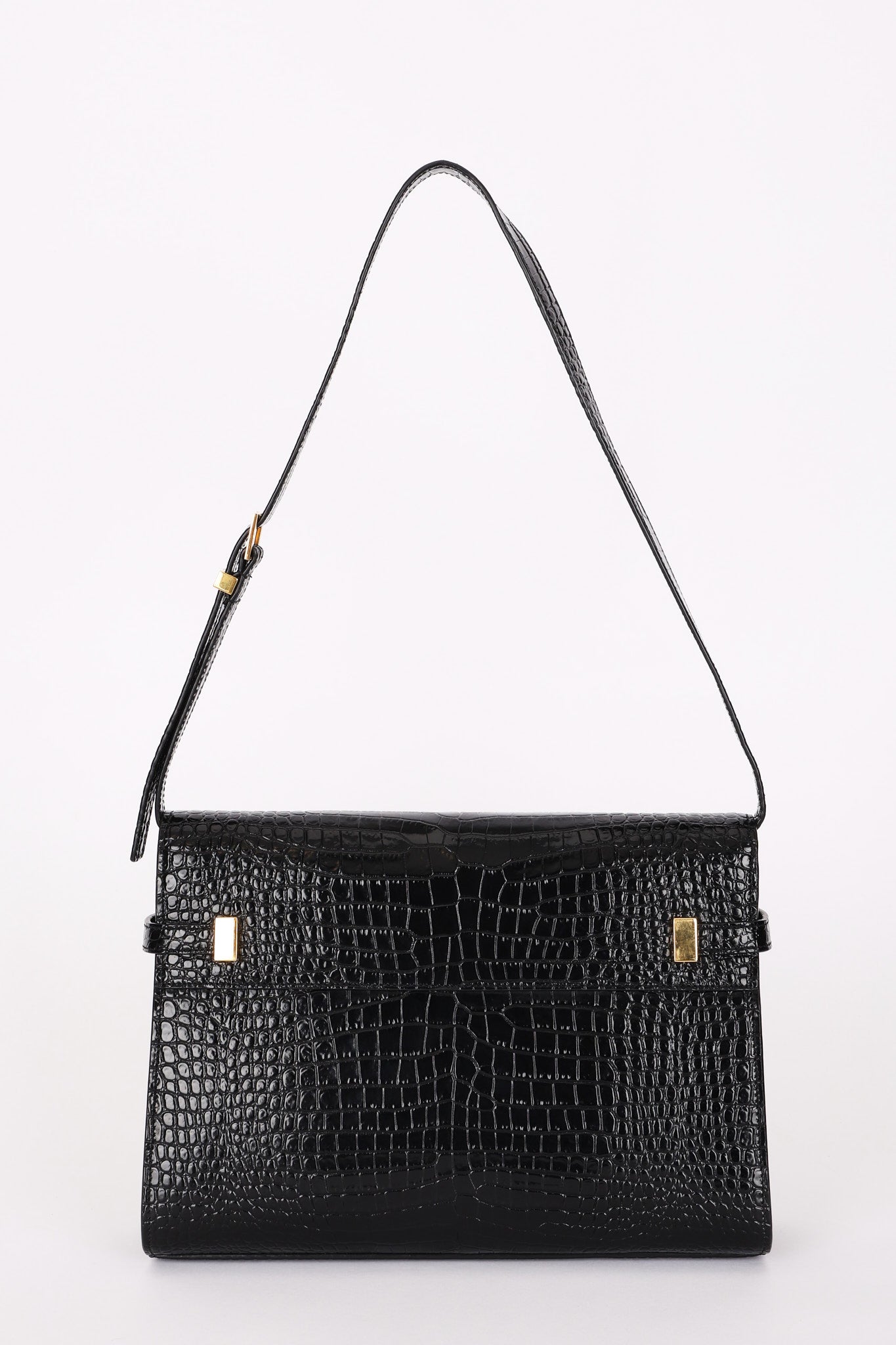 Saint Laurent Manhattan Croc Embossed Shoulder Bag