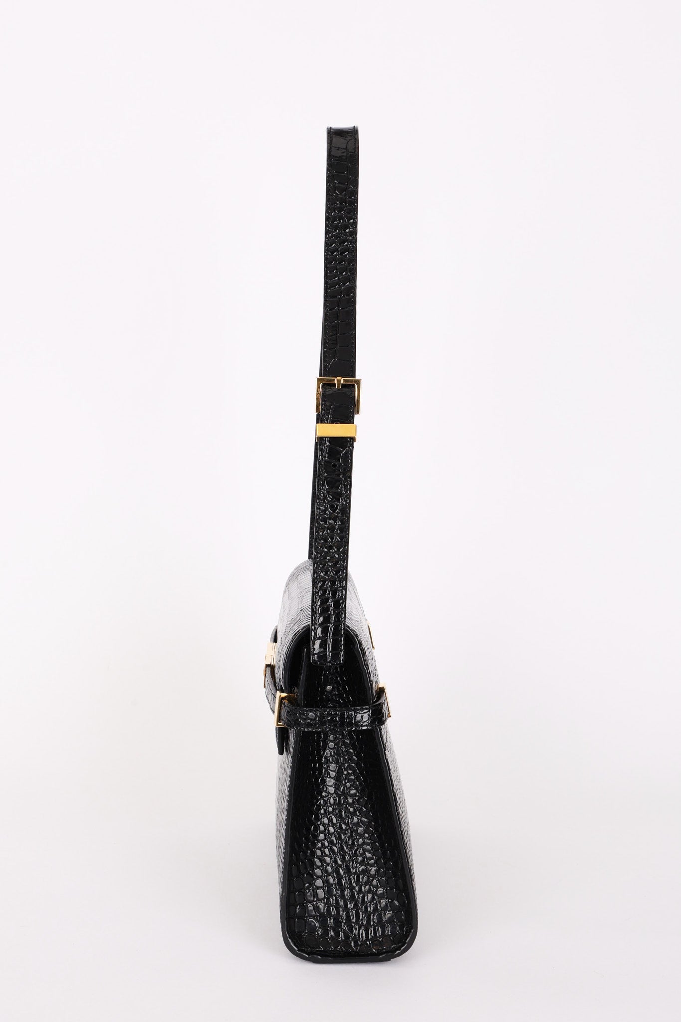 Saint Laurent Manhattan Croc Embossed Shoulder Bag