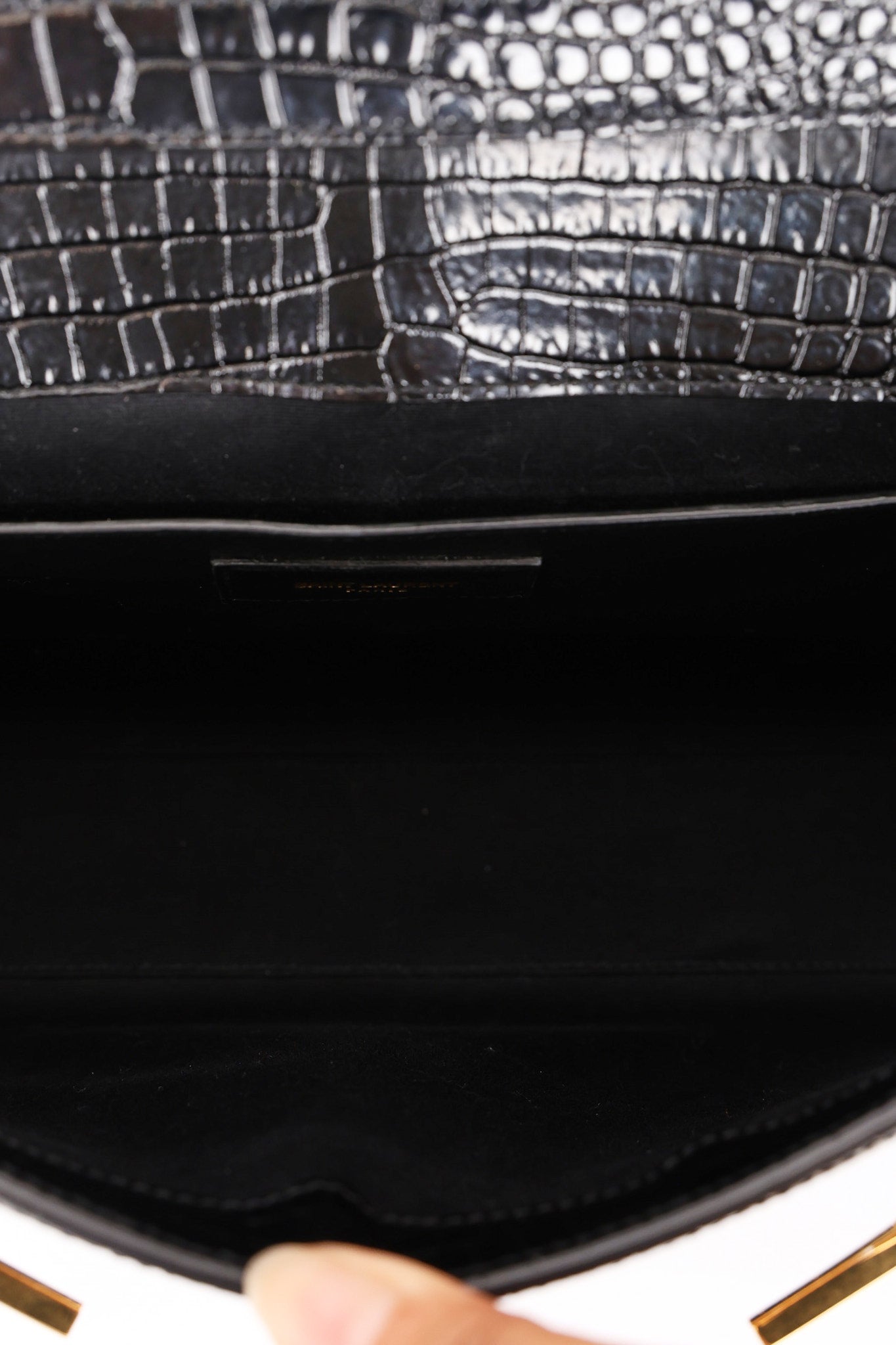 Saint Laurent Manhattan Croc Embossed Shoulder Bag
