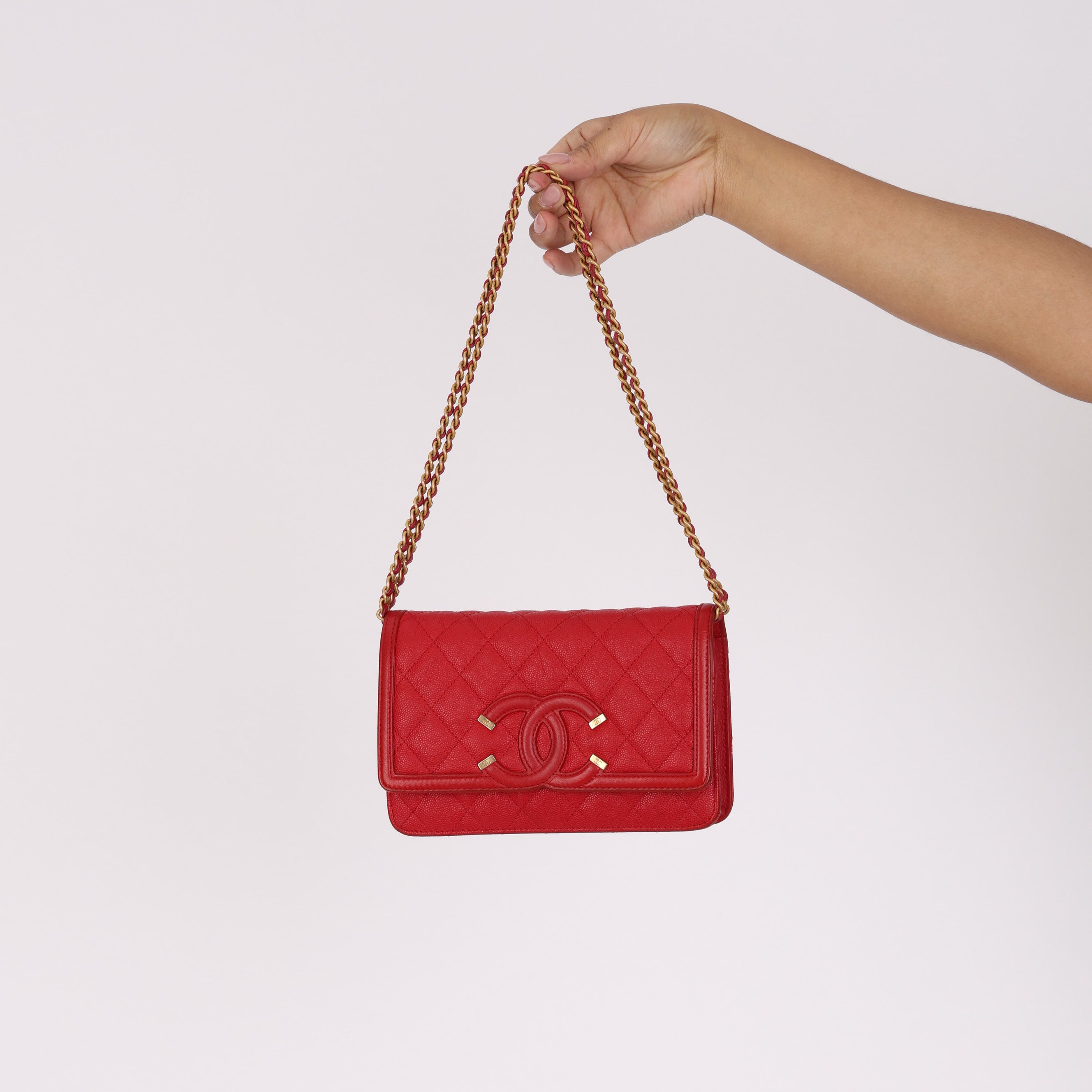 Chanel Filigree Wallet on Chain Red Caviar AGHW