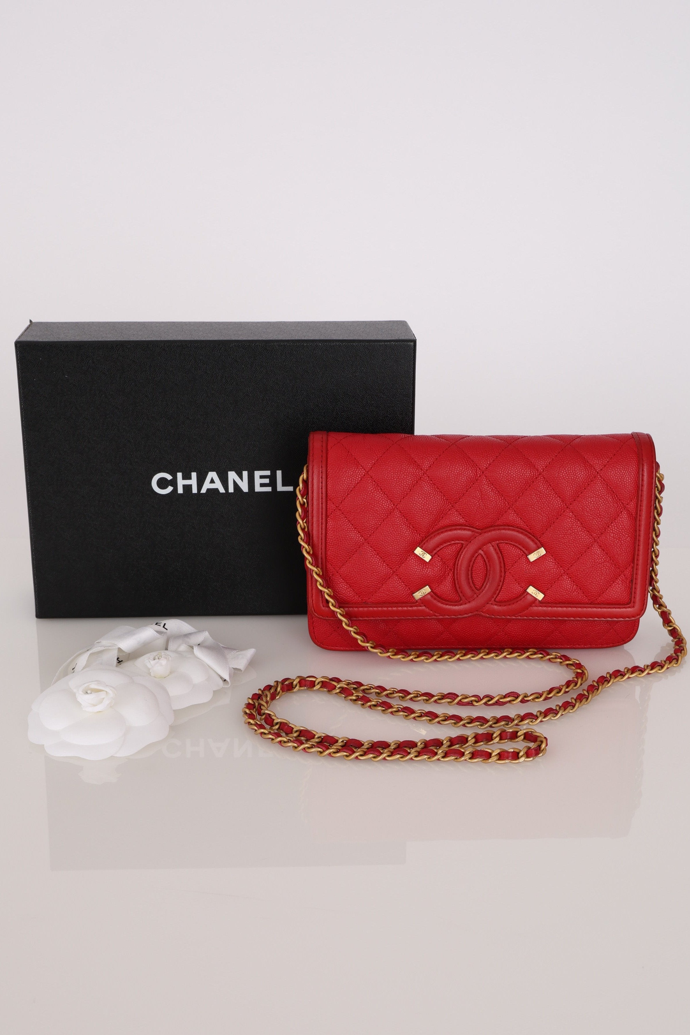 Chanel Filigree Wallet on Chain Red Caviar AGHW