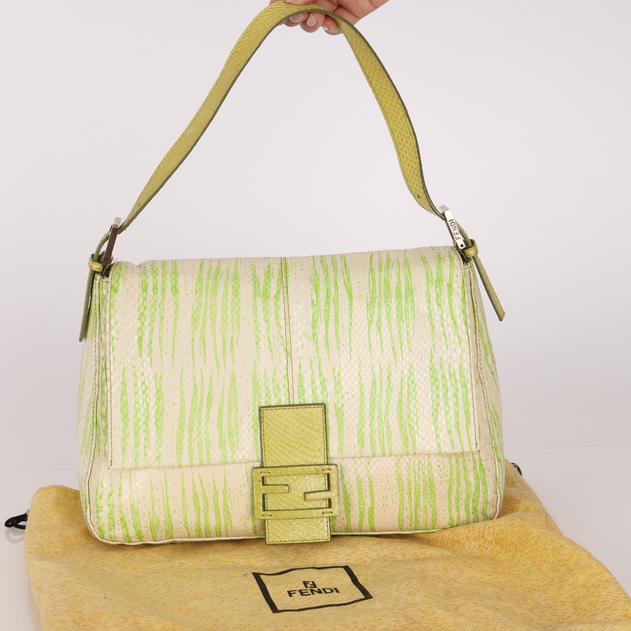 Fendi Mamma Forever Baguette Lime Green Watersnake