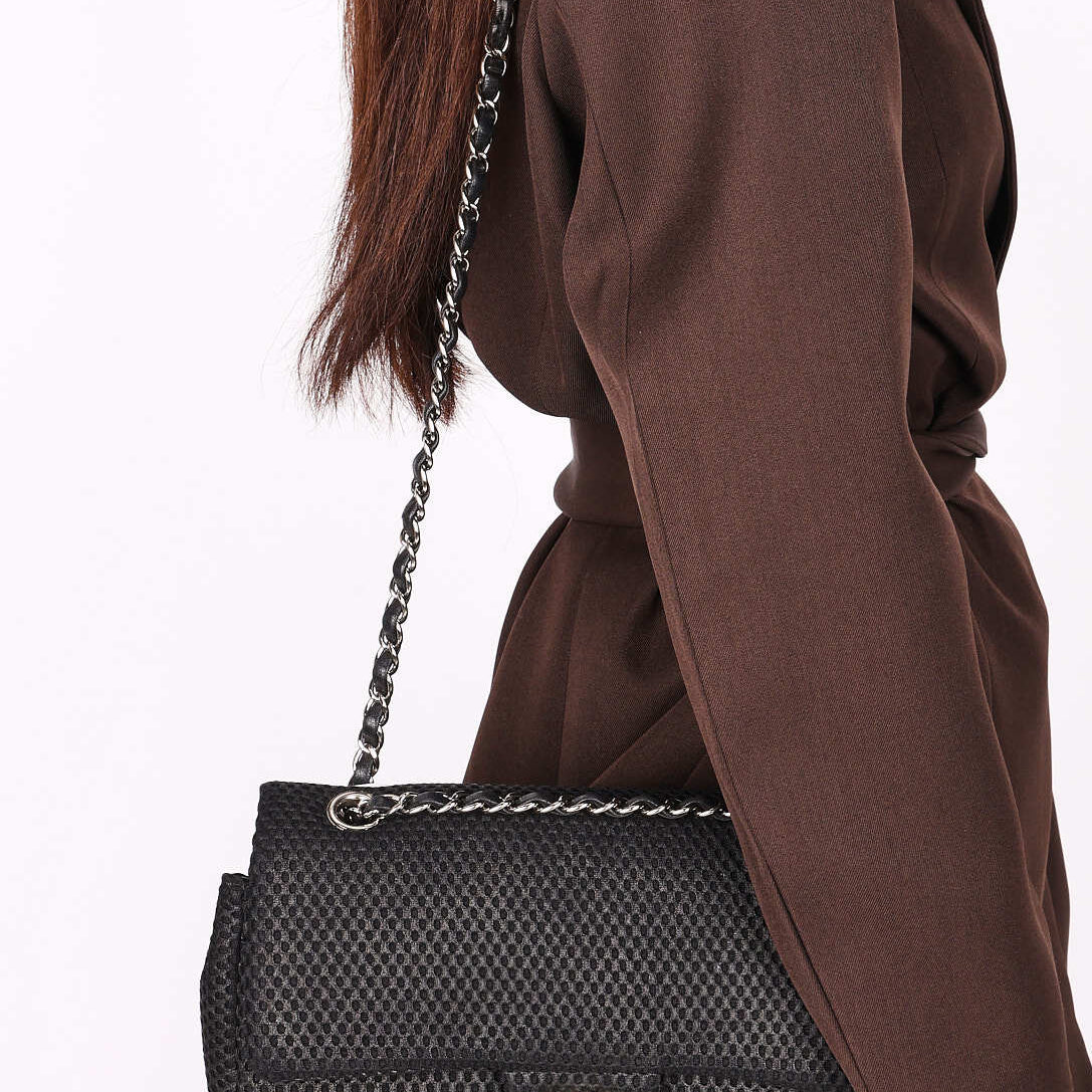 Chanel Medium Double Flap Black Perforated Jersey 2016 SHW
