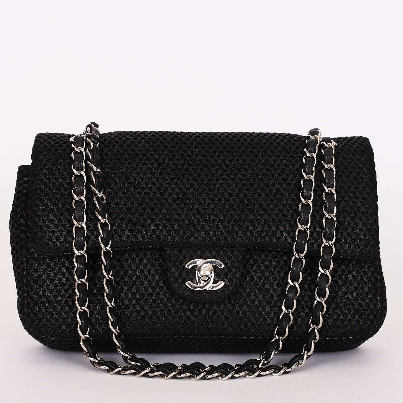 Chanel Medium Double Flap Black Perforated Jersey 2016 SHW
