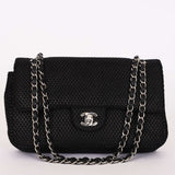 Chanel Medium Double Flap Black Perforated Jersey 2016 SHW