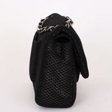 Chanel Medium Double Flap Black Perforated Jersey 2016 SHW