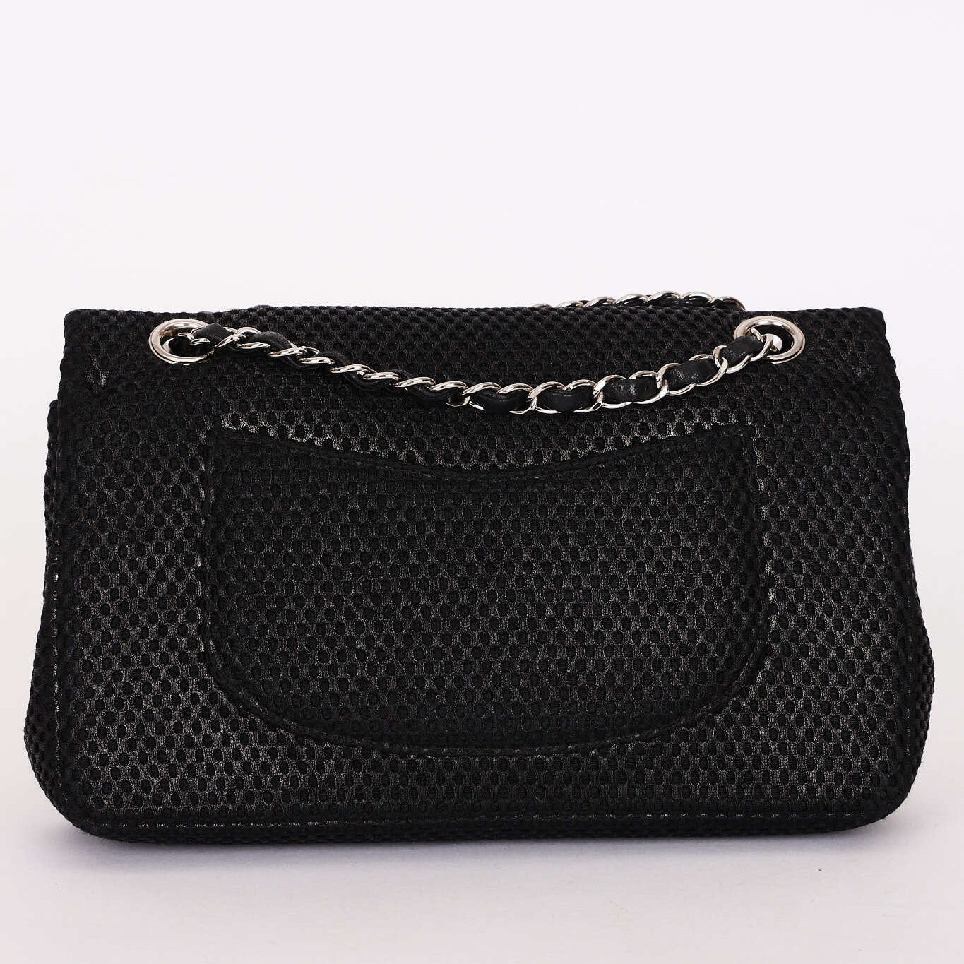 Chanel Medium Double Flap Black Perforated Jersey 2016 SHW