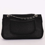 Chanel Medium Double Flap Black Perforated Jersey 2016 SHW