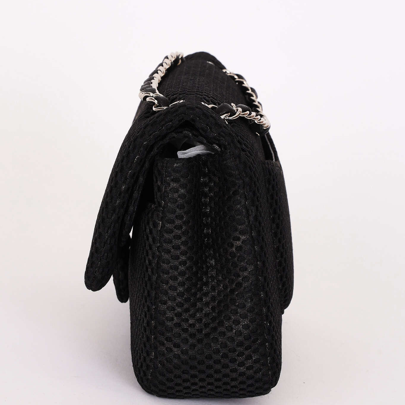 Chanel Medium Double Flap Black Perforated Jersey 2016 SHW
