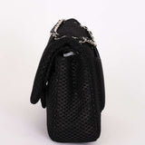 Chanel Medium Double Flap Black Perforated Jersey 2016 SHW