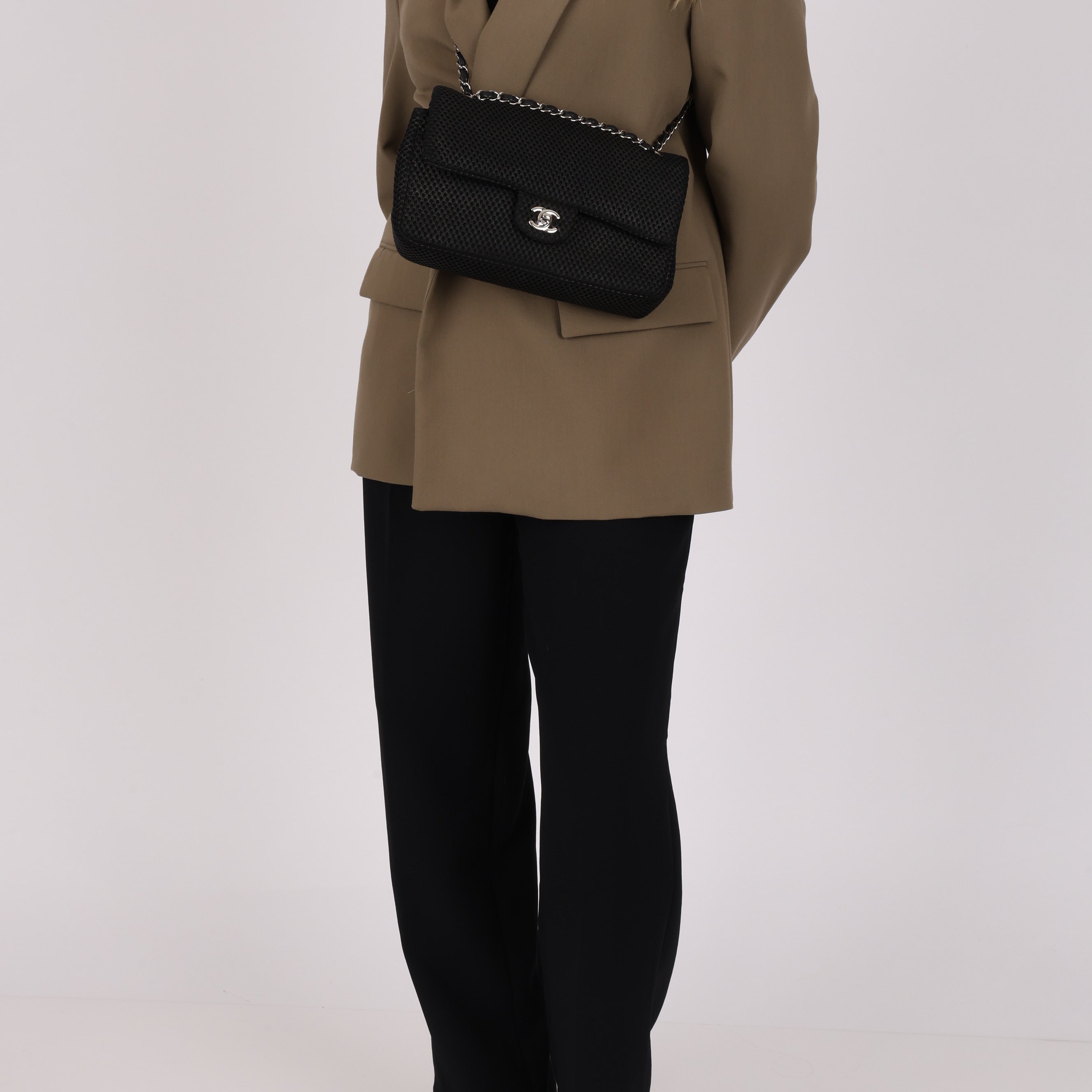 Chanel Medium Double Flap Black Perforated SHW