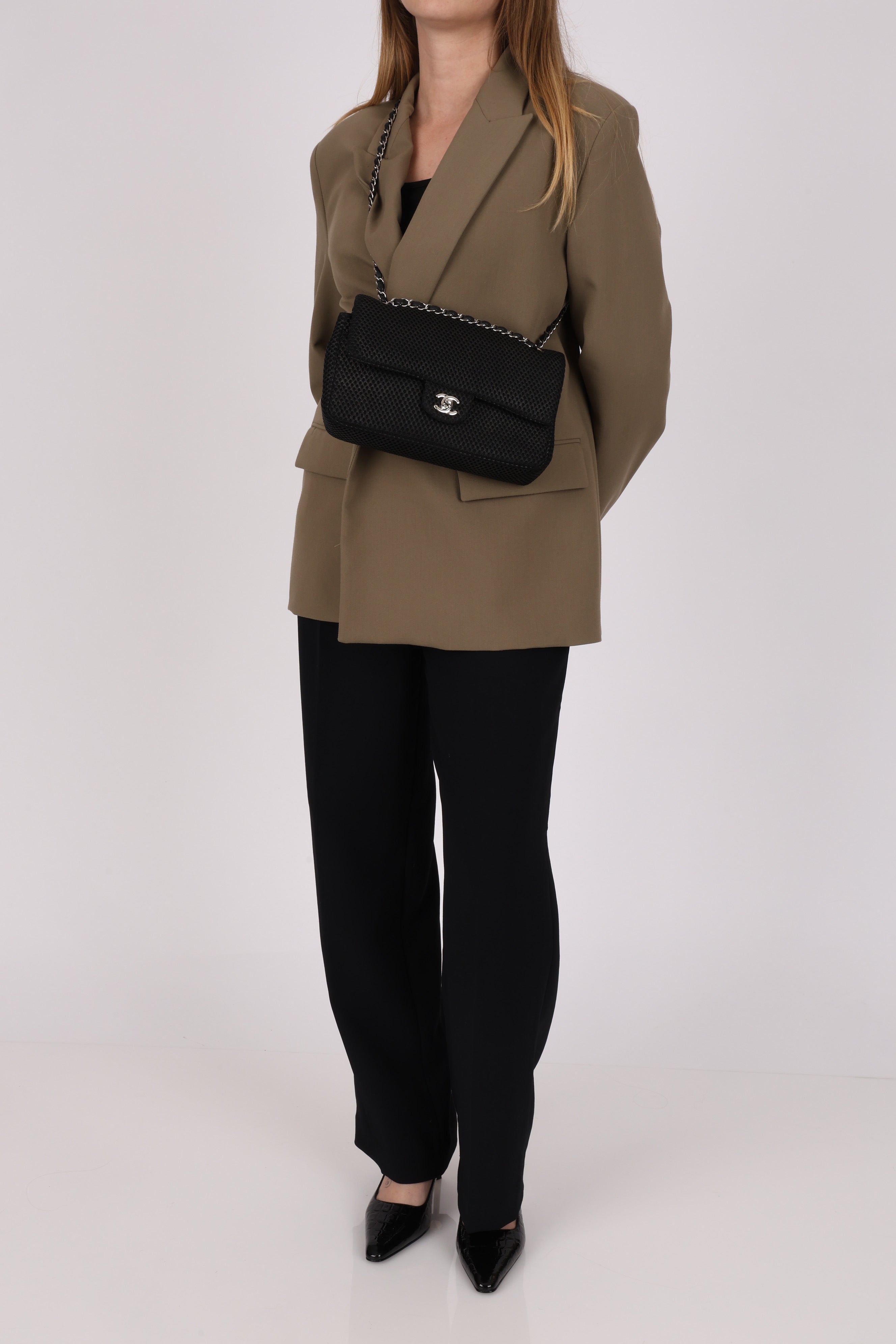 Chanel Medium Double Flap Black Perforated SHW