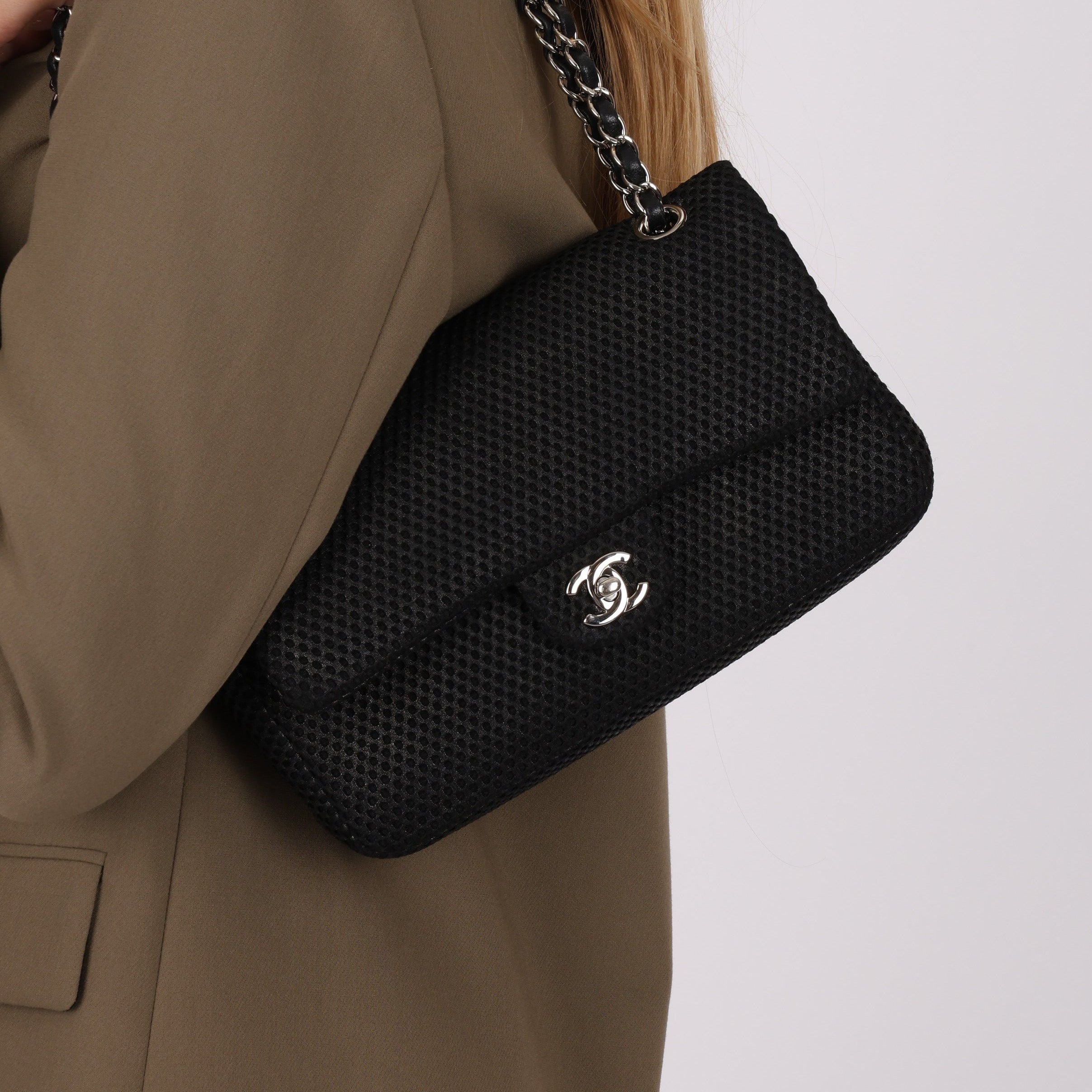 Chanel Medium Double Flap Black Perforated SHW