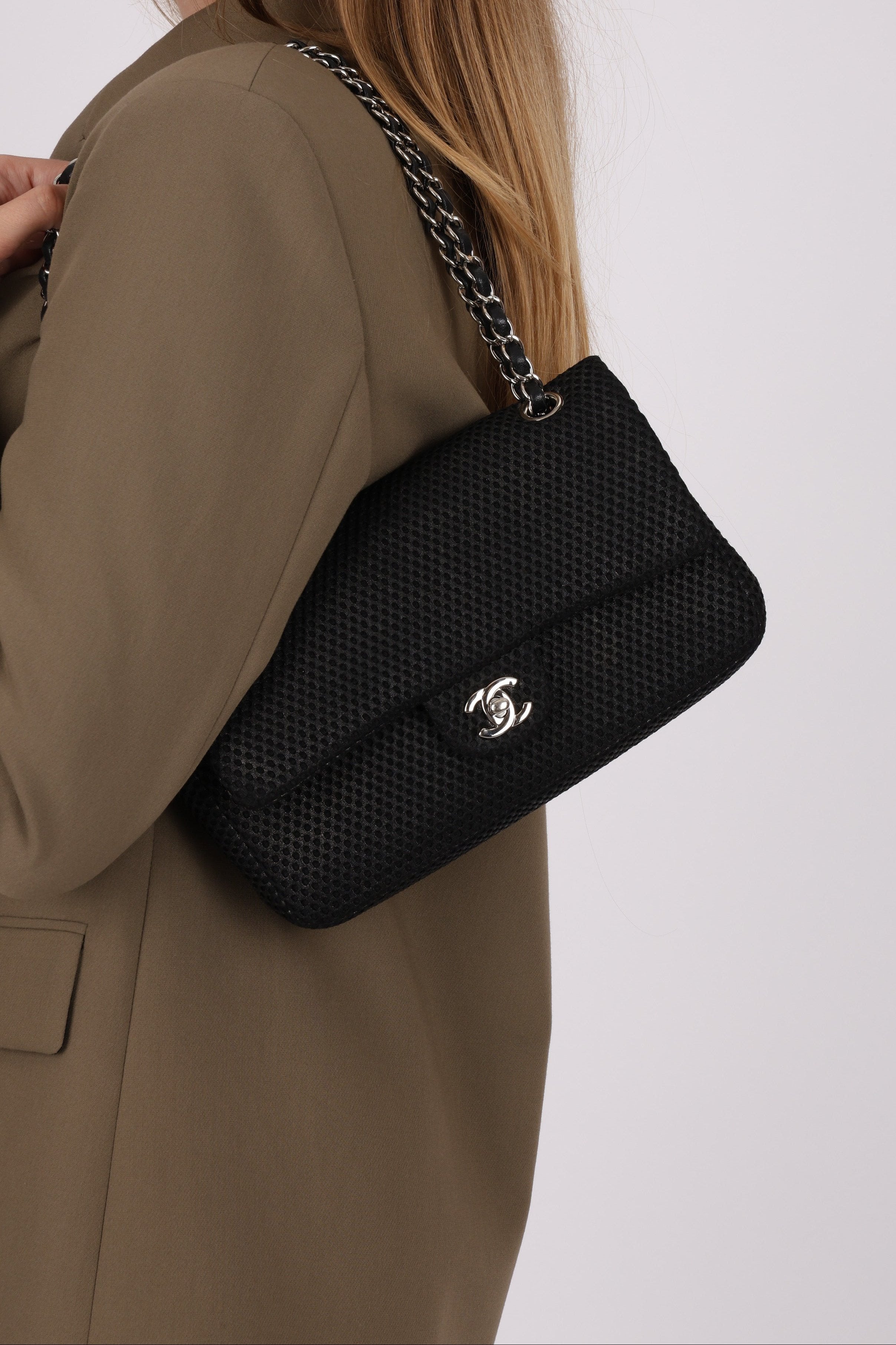 Chanel Medium Double Flap Black Perforated SHW