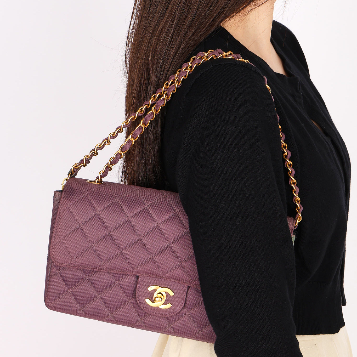 Ultra-Rare Chanel Medium Classic Single Flap Plum Jersey 1995 24K GP
