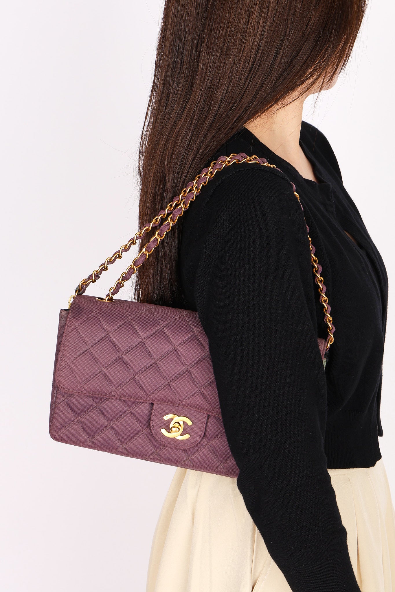 Ultra-Rare Chanel Medium Classic Single Flap Plum Jersey 1995 24K GP