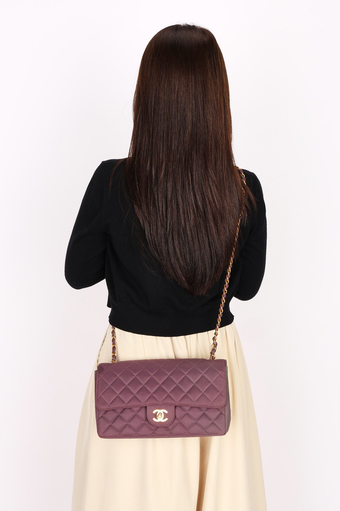 Ultra-Rare Chanel Medium Classic Single Flap Plum Jersey 1995 24K GP