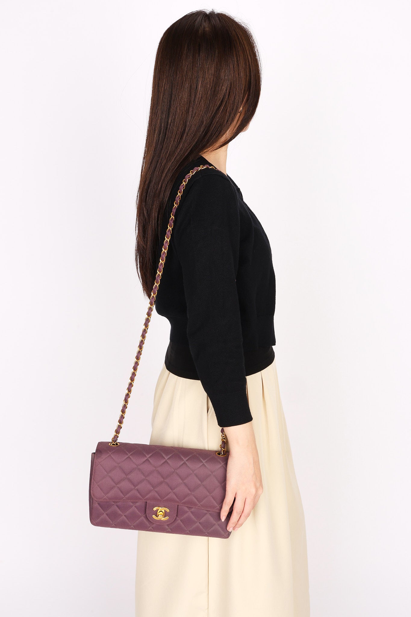 Ultra-Rare Chanel Medium Classic Single Flap Plum Jersey 1995 24K GP