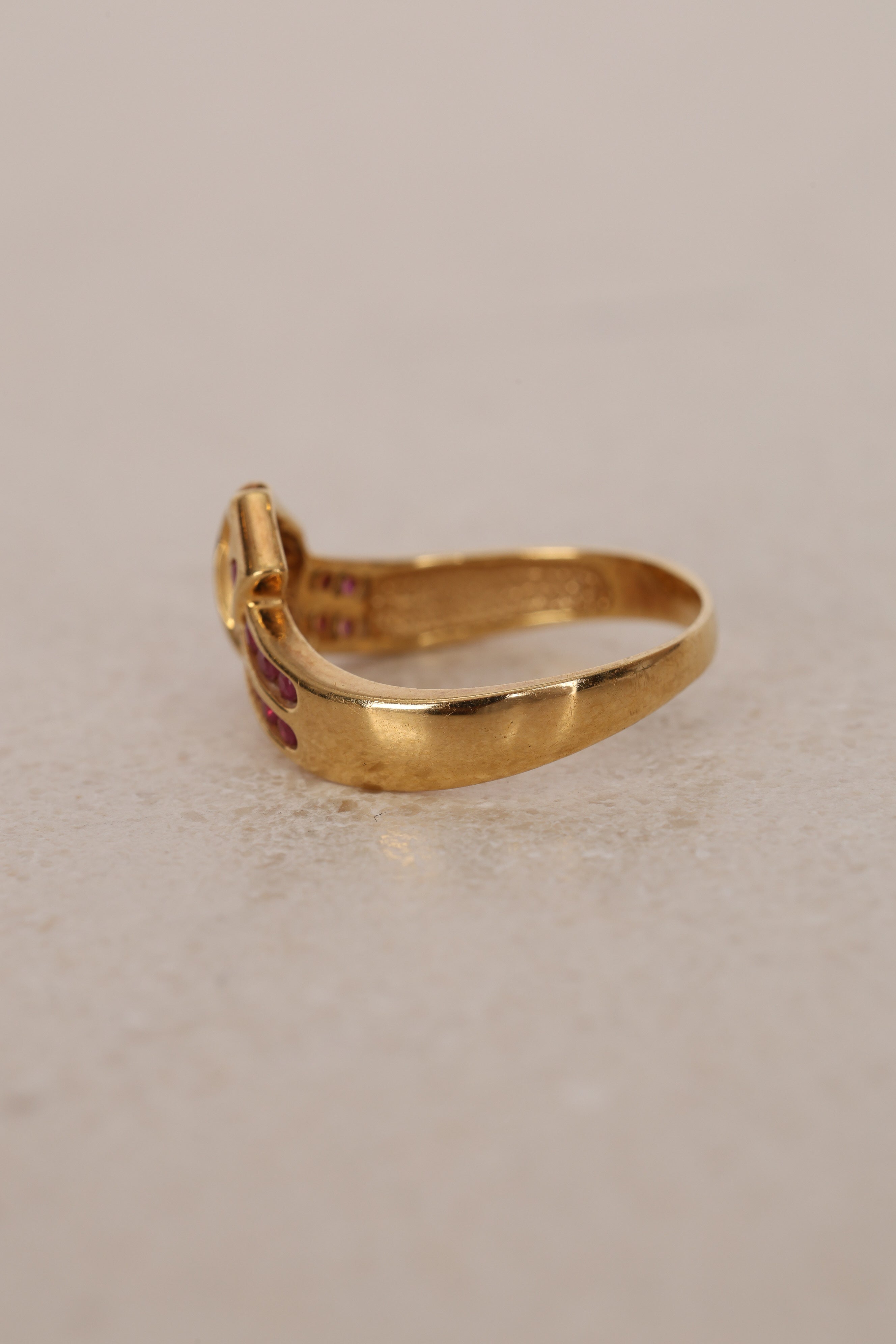 18K Yellow Gold Ruby Crossover Ring, Size US 7 - Drop 16