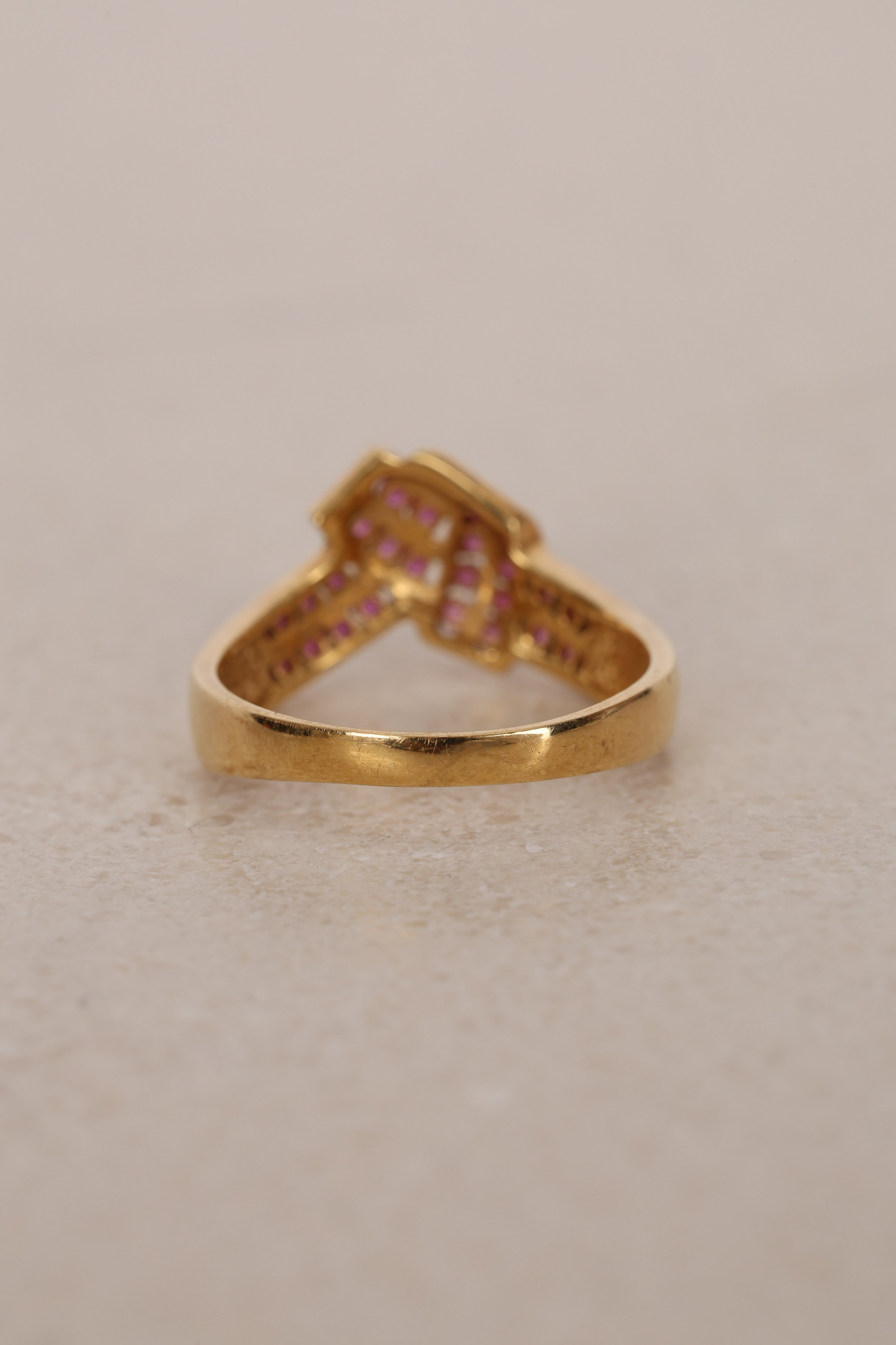 18K Yellow Gold Ruby Crossover Ring, Size US 7 - Drop 16