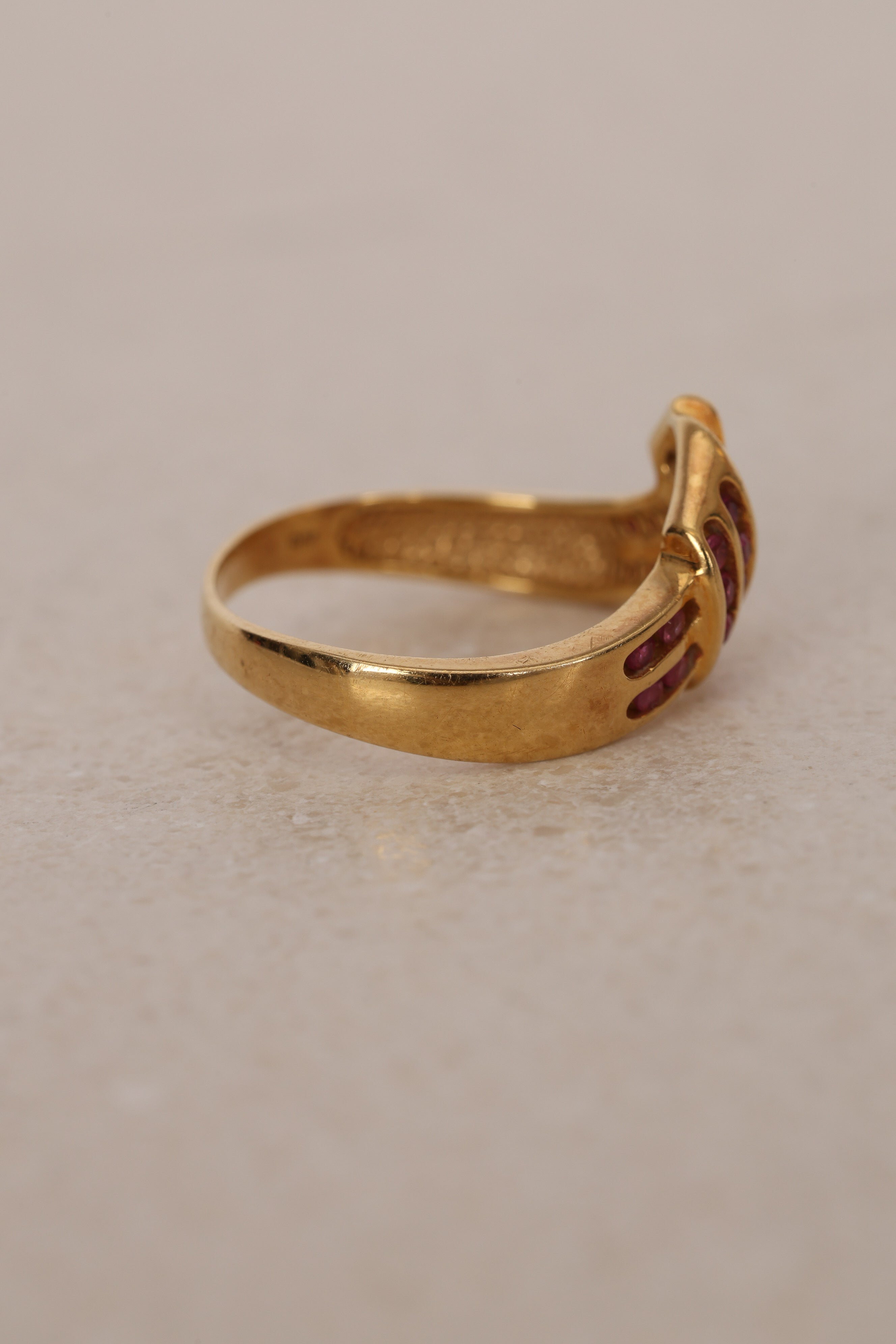 18K Yellow Gold Ruby Crossover Ring, Size US 7 - Drop 16