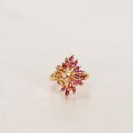 1960s - 1970s 18K Yellow Gold Ruby and Diamond Floral Branch Ring, Size US 6