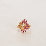 1960s - 1970s 18K Yellow Gold Ruby and Diamond Floral Branch Ring, Size US 6