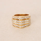 1970s - 1980s 18K Yellow Gold Brilliant and Baguette Diamond Ridge Ring, Size US 4.5 - Drop 23