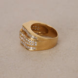 1970s - 1980s 18K Yellow Gold Brilliant and Baguette Diamond Ridge Ring, Size US 4.5 - Drop 23