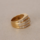 1970s - 1980s 18K Yellow Gold Brilliant and Baguette Diamond Ridge Ring, Size US 4.5 - Drop 23