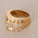 1970s - 1980s 18K Yellow Gold Brilliant and Baguette Diamond Ridge Ring, Size US 4.5 - Drop 23