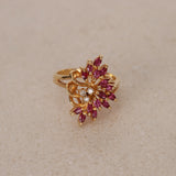 1960s - 1970s 18K Yellow Gold Ruby and Diamond Floral Branch Ring, Size US 6 - Drop 23