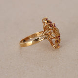 1960s - 1970s 18K Yellow Gold Ruby and Diamond Floral Branch Ring, Size US 6 - Drop 23