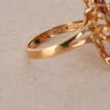 1960s - 1970s 18K Yellow Gold Ruby and Diamond Floral Branch Ring, Size US 6 - Drop 23