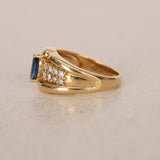 1980s - 1990s 18K Yellow Gold Marquise Cut Sapphire and Diamond Bypass Ring, Size US 7 - Drop 23