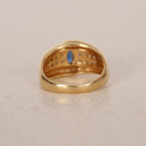 1980s - 1990s 18K Yellow Gold Marquise Cut Sapphire and Diamond Bypass Ring, Size US 7 - Drop 23