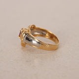 1980s - 1990s 18K Yellow Gold and Platinum Ruby and Diamond Flower Halo Ring, Size US 5 - Drop 24