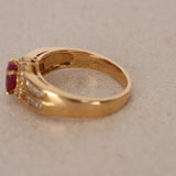 1980s - 1990s 18K Yellow Gold Ruby and Diamond Oval Halo Ring, Size US 6 - Drop 23