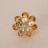 1980s - 1990s 18K Yellow and White Gold Citrine and Diamond Floral Ring, Size US 6.5 - Drop 23