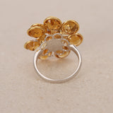 1980s - 1990s 18K Yellow and White Gold Citrine and Diamond Floral Ring, Size US 6.5 - Drop 23